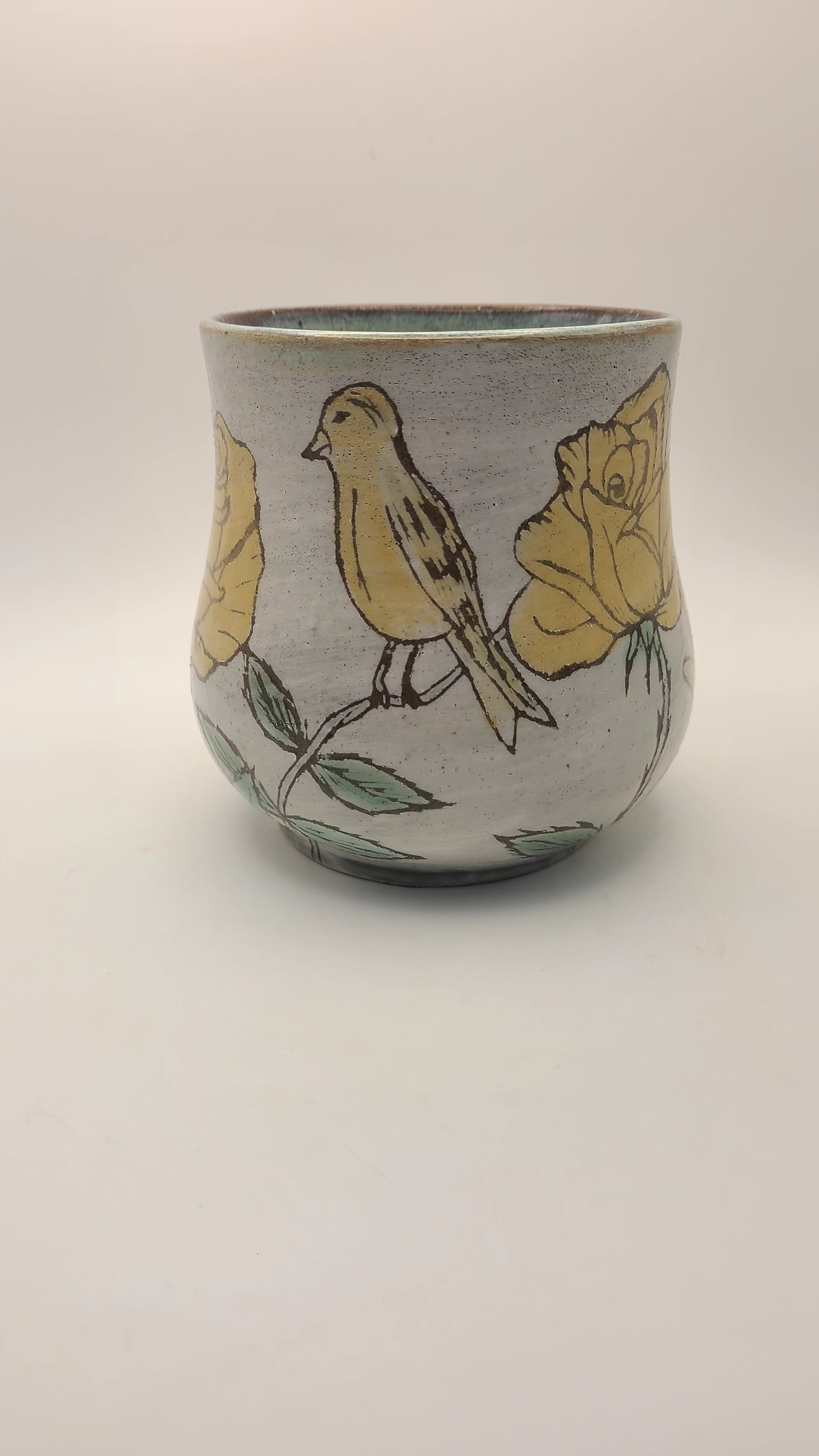 Flower Mug Yellow Rose with Bird